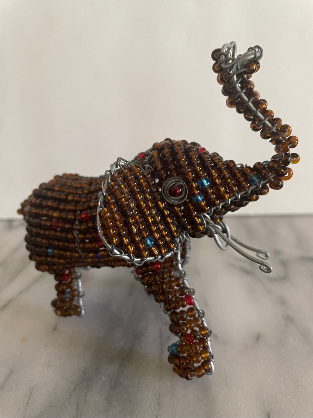Handmade African Elephant Beaded Wire Frame Home Decor Accent Figurine-Copper